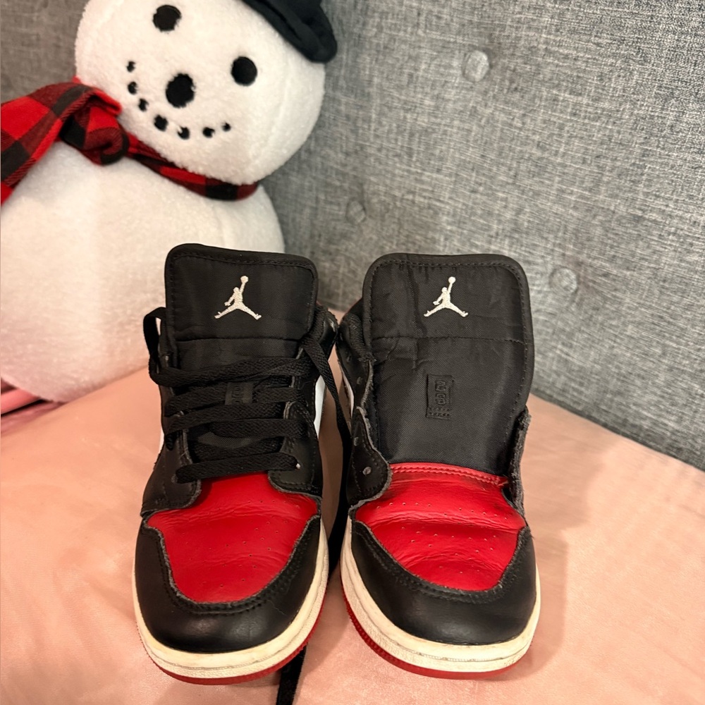 Air Jordan 1 Kids Black and Red Sneakers 4Y